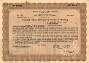 Frankford and Southwark Philadelphia City Passenger Railroad Co. - Stock Certificate